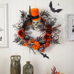 Nearly Natural 30” Spider And Skull With Top Hat Halloween Wreath -Nearly Natural GUEST ea6ef535 1d22 4d81 b8d8 7ea14dc41e52