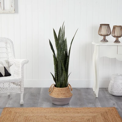 Nearly Natural 46-in Sansevieria Artificial Plant In Boho Chic Handmade Cotton & Jute Gray Woven Planter 4 Nearly Natural 46-in Sansevieria Artificial Plant In Boho Chic Handmade Cotton & Jute Gray Woven Planter - Image 2
