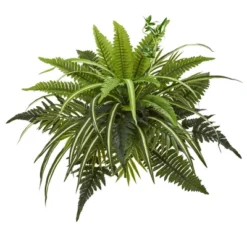 Nearly Natural 22-in Mixed Greens And Fern Artificial Bush Plant (Set Of 3)