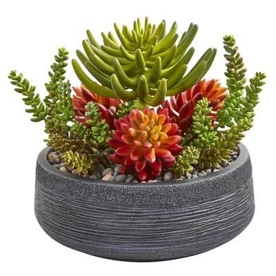 Nearly Natural 12-in Succulent Garden Artificial Plant In Bowl 3 Nearly Natural 12-in Succulent Garden Artificial Plant In Bowl