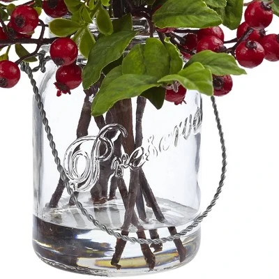 Berry Boxwood Arrangement In Glass Jar - Nearly Natural 4 Berry Boxwood Arrangement In Glass Jar - Nearly Natural - Image 2
