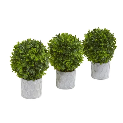 Nearly Natural 9” Boxwood Artificial Mini Topiary (Set Of 3) 3 Nearly Natural 9” Boxwood Artificial Mini Topiary (Set Of 3)