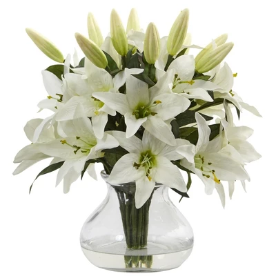 Nearly Natural Lily Arrangement With Vase 13.5 3 Nearly Natural Lily Arrangement With Vase 13.5