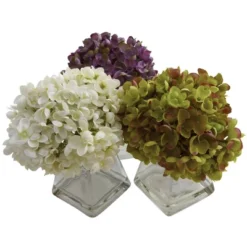 Set Of 3 Artificial Hydrangea Plant In Glass Vase - Nearly Natural 14 Set Of 3 Artificial Hydrangea Plant In Glass Vase - Nearly Natural -Nearly Natural GUEST f8c925c5 0eb6 4fc1 922a e9bc95b338c3