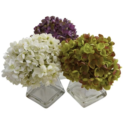 Set Of 3 Artificial Hydrangea Plant In Glass Vase - Nearly Natural 7 Set Of 3 Artificial Hydrangea Plant In Glass Vase - Nearly Natural - Image 5