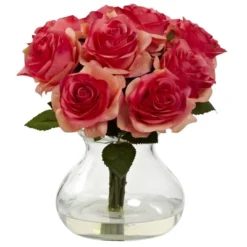Nearly Natural 11-in Rose Arrangement With Vase -Nearly Natural GUEST ff379168 6d59 4339 adcd b70e7f81edfa